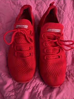 Skechers Red Knit Slip-On Athletic Sneakers 9.5 wide